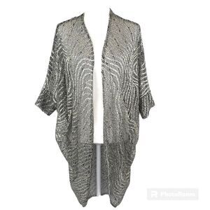 Frank Lyman Cover Up Cardigan US 10 Gold Silver Black Sheer Cocoon Disco Retro